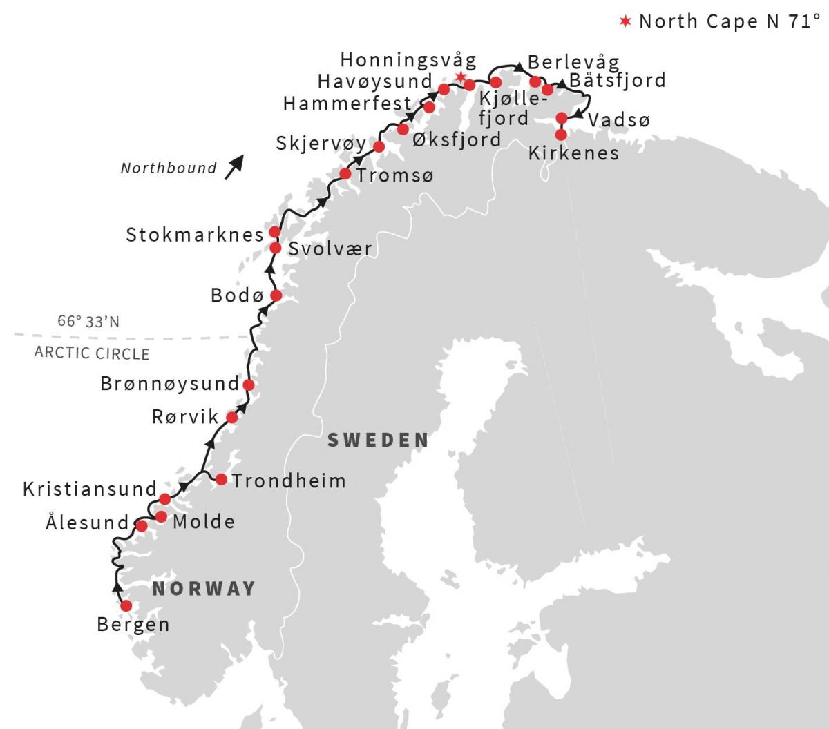 Mapa Bergen Norwegia szybkiego tramwaju