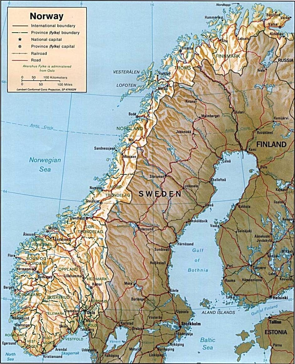 Mapa Norwegii góry