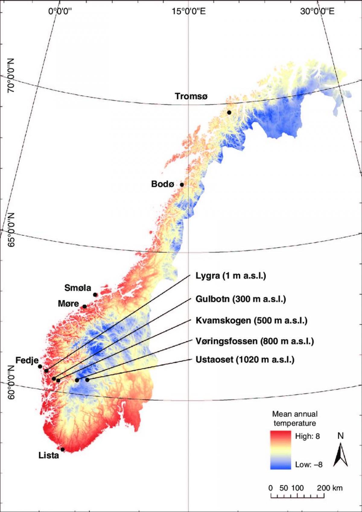 Temperatura Norwegia mapie