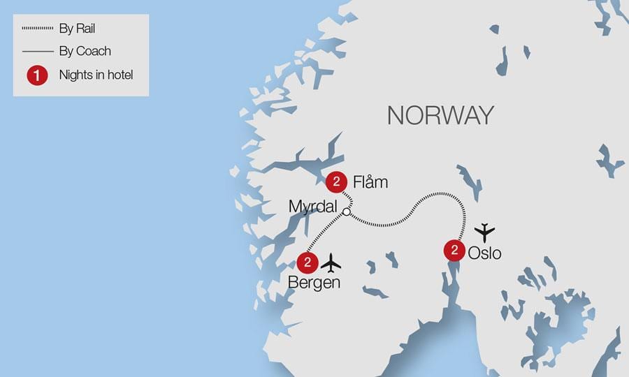 Mapa kolei flåm, Norwegia