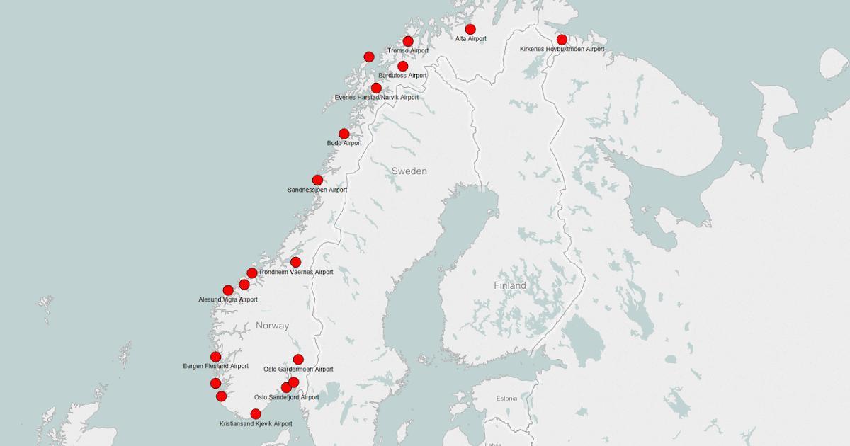 Mapa Norwegii lotnisk