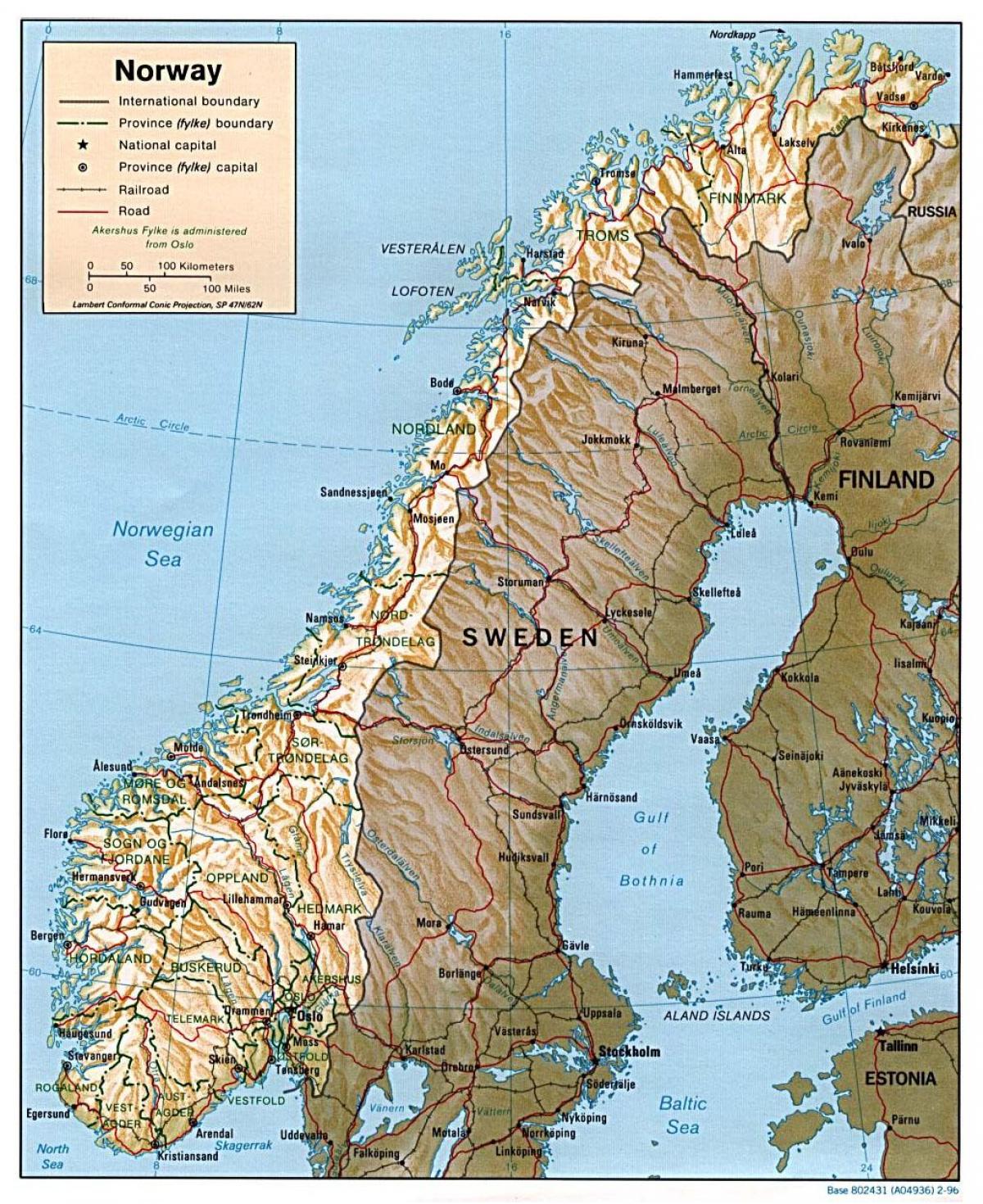 szczegółowa mapa Norwegii z miastami
