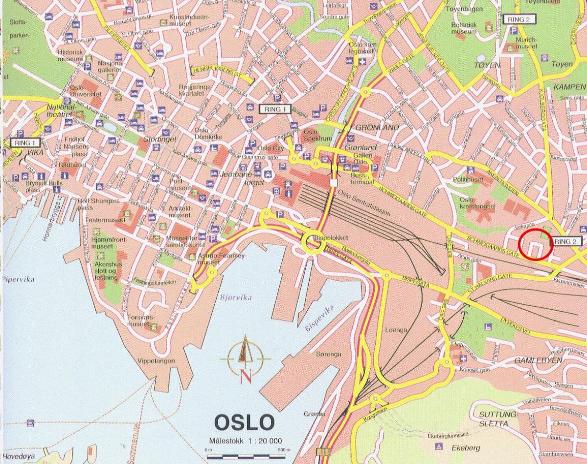 mapa Oslo-centrum miasta Norwegii 