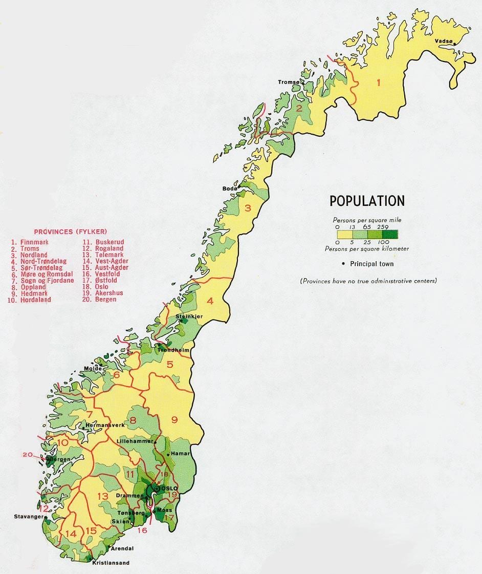 Norwegia mapie ludności