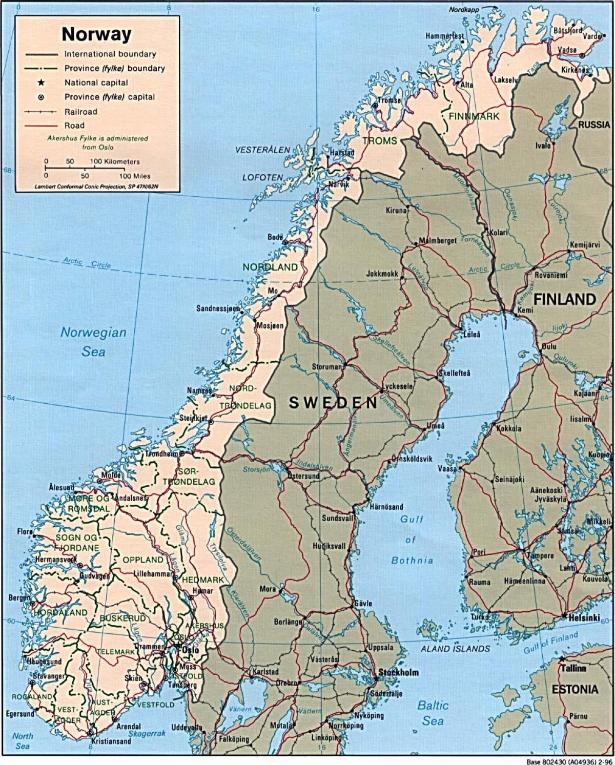 Mapa Norwegii szerokości