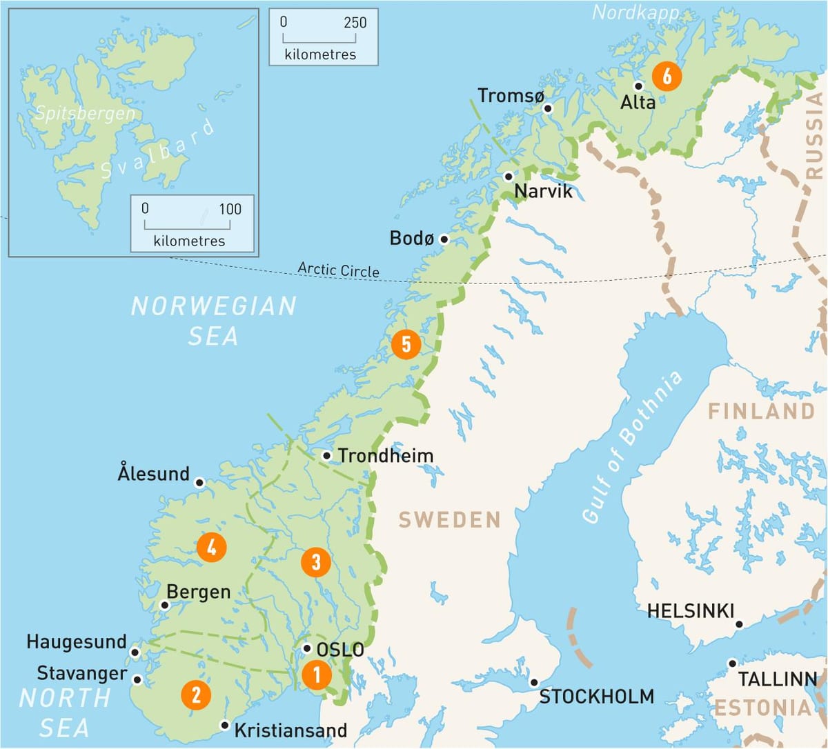 Mapa regionów Norwegii