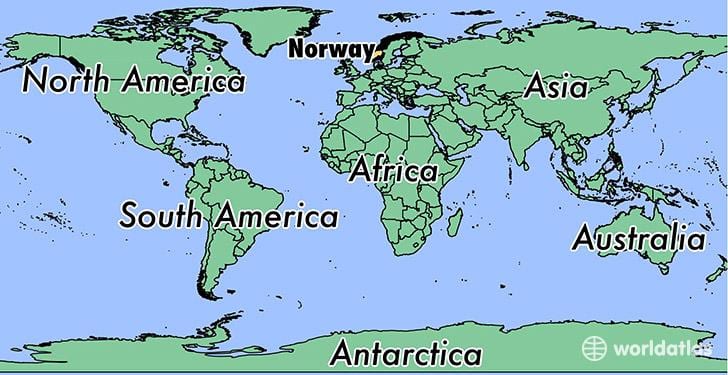 Mapa Norwegii miejsce w świecie