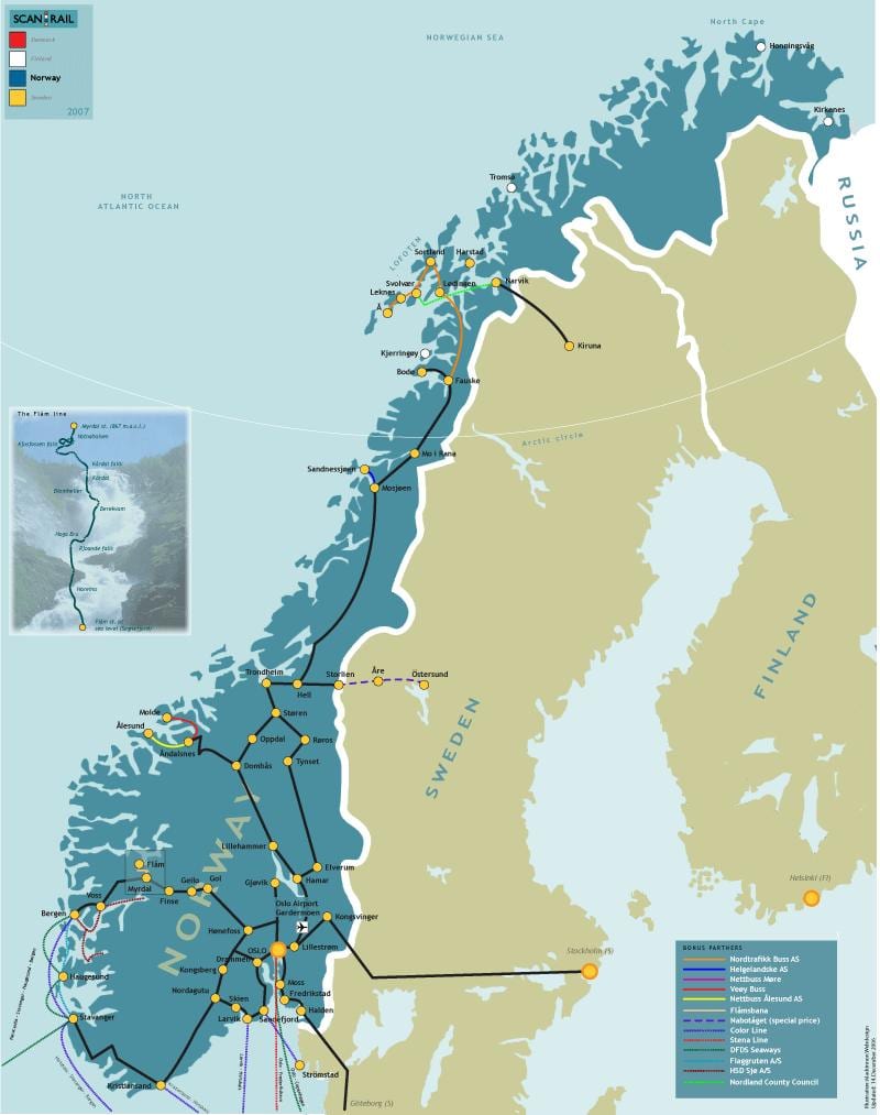 Norwegia kolejowych mapie