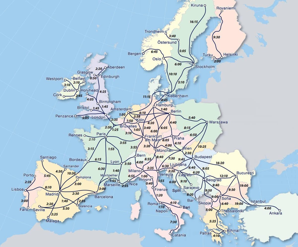Mapa podróży eurail Norwegia