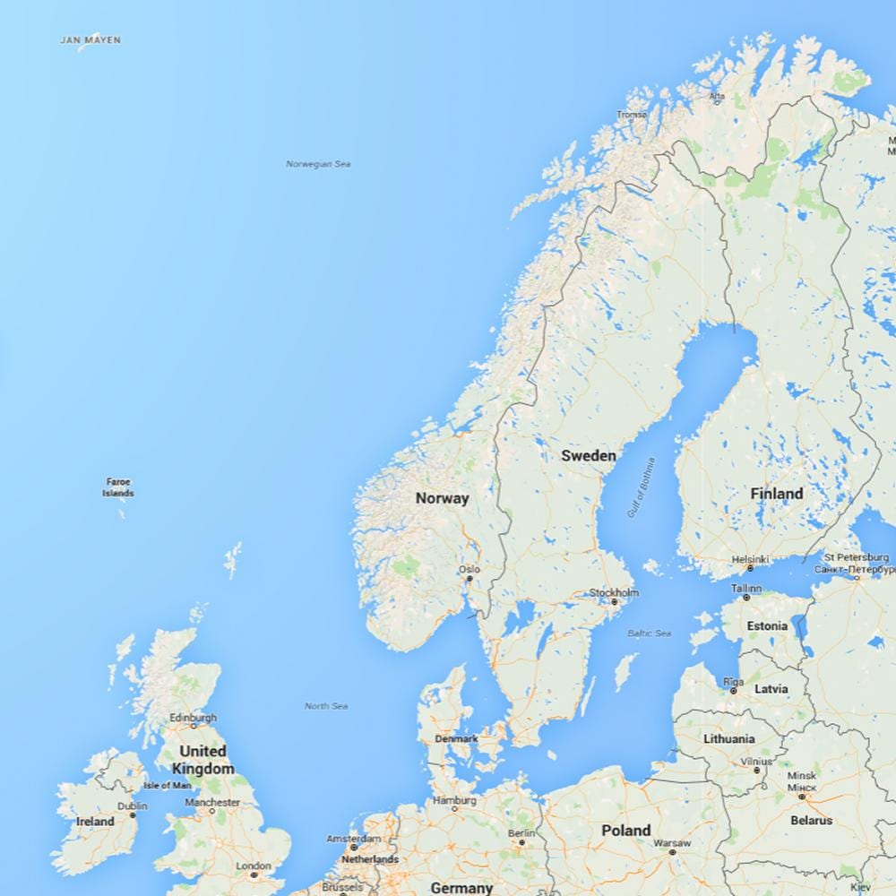 Wzdłuż wybrzeża Norwegii na mapie