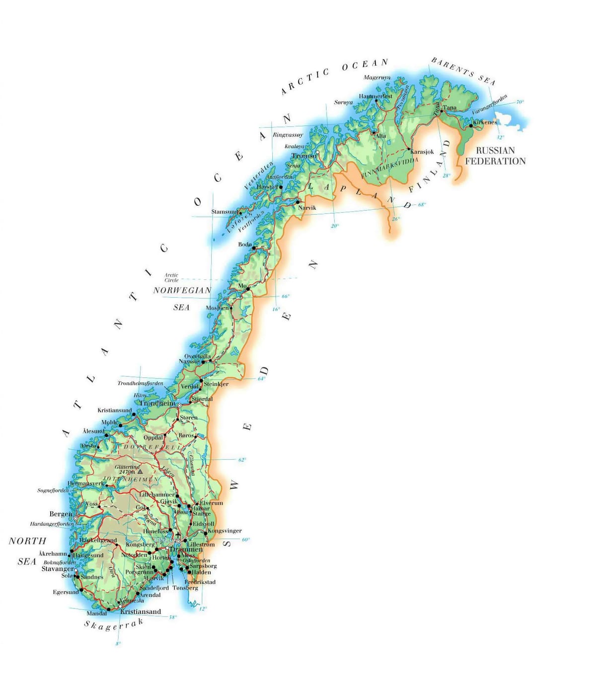 Mapa wysokości Norwegia 