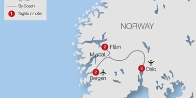 Mapa kolei flåm, Norwegia