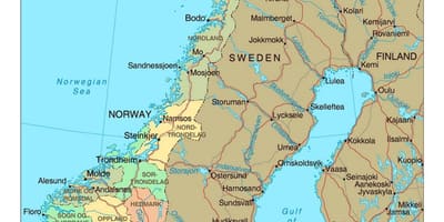 Mapa samochodowa Norwegii z miastami