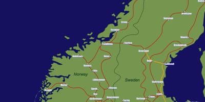 Mapa tras kolejowych w Norwegii 