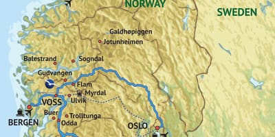 Mapa Zachodniej Norwegii