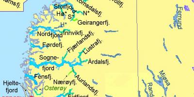 Mapa Norwegii pokazuje fiordy
