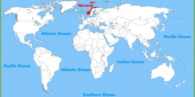 Mapa świata pokazująca Norwegia