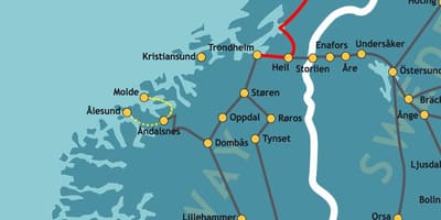 Mapa Norwegii Północnej kolei